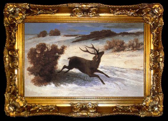 framed  Gustave Courbet The deer running in the snow, ta009-2